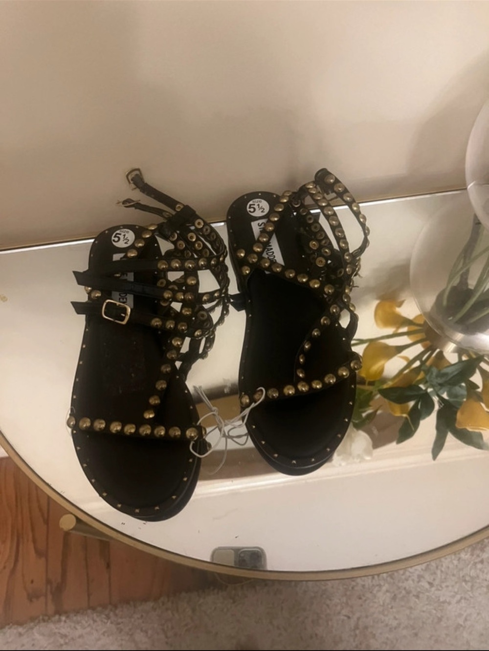 Girls' Black Studded Gladiator Sandals